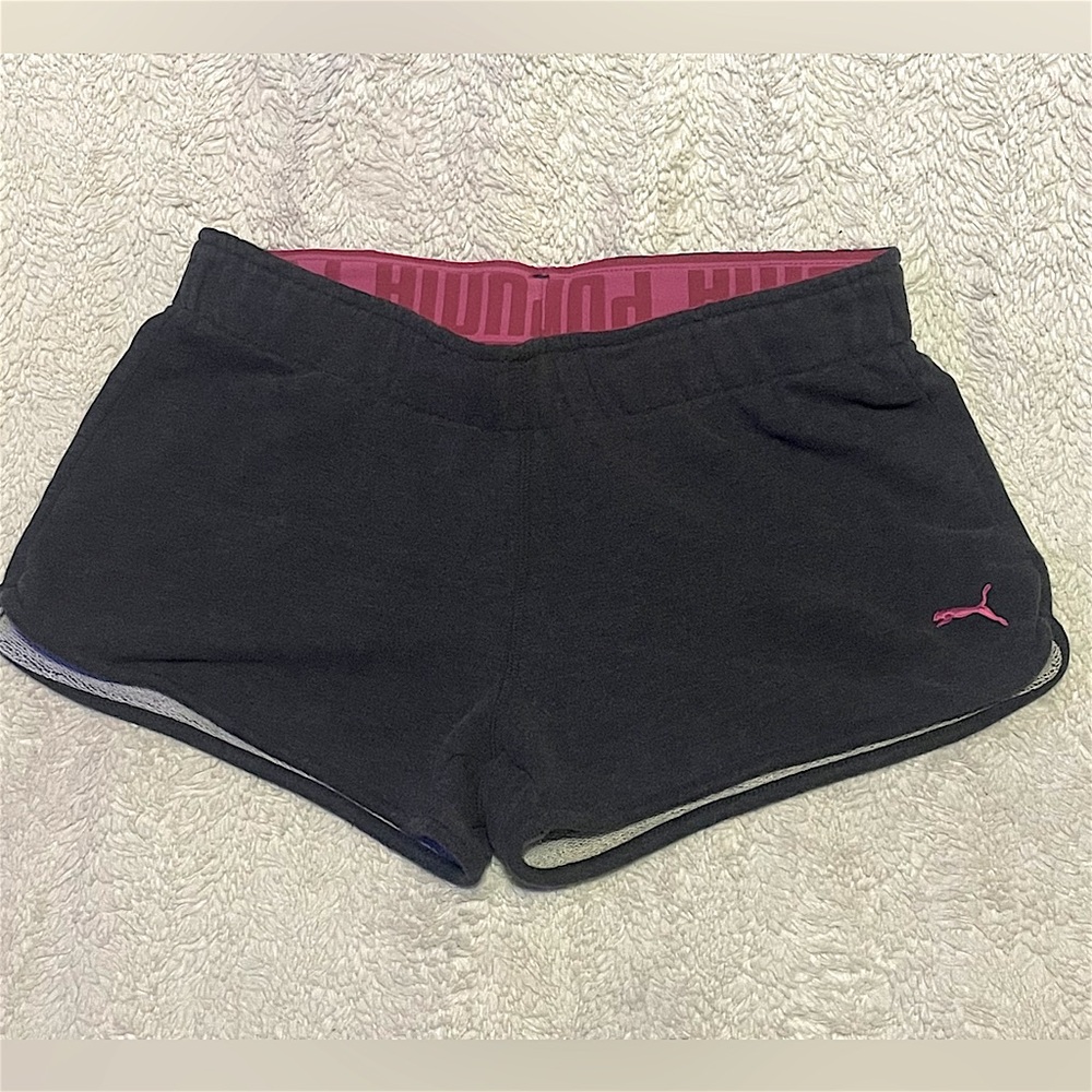 Puma Women's Athletic Shorts in Dark Grey with Pink Accents